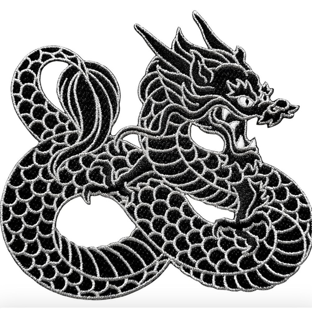 Pinsanity Black Chinese Dragon Iron-On Embroidered Patch - 5 Inch